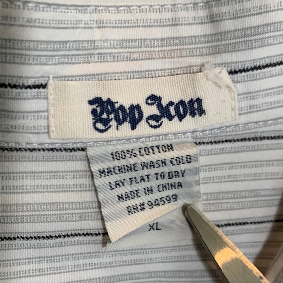 Men's POP ICON CLOTHING White Gray Black Striped Casual Button Down Shirt XL - Picture 2 of 6